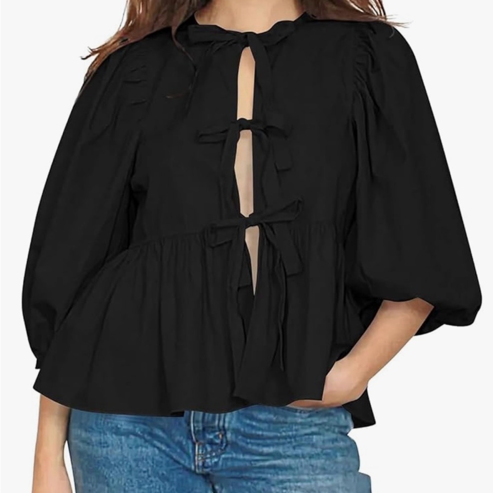 Peplum Tie Black Women's Top